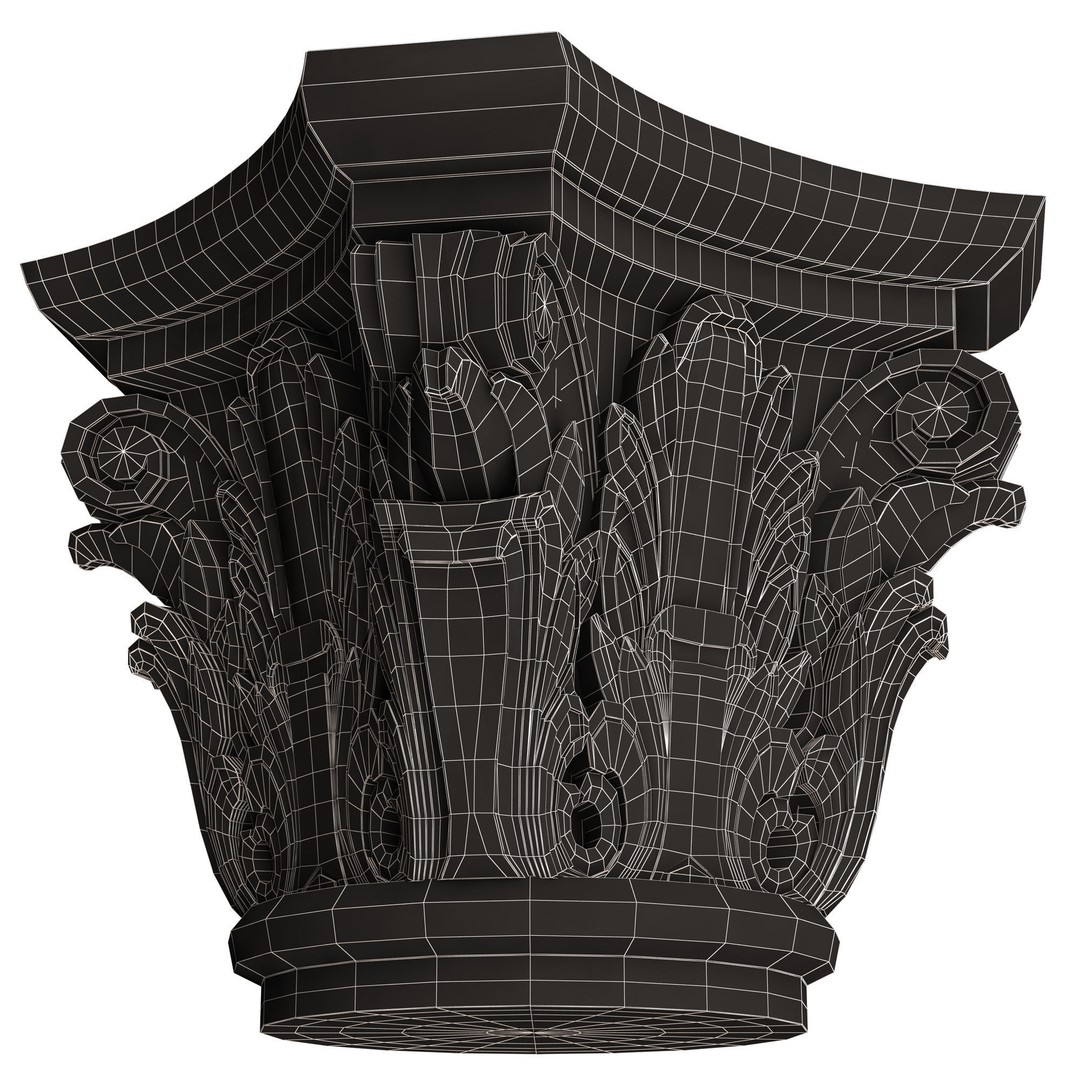 Carved Capital 3D Model – Low Poly Architectural Decoration, FBX, OBJ - View 14