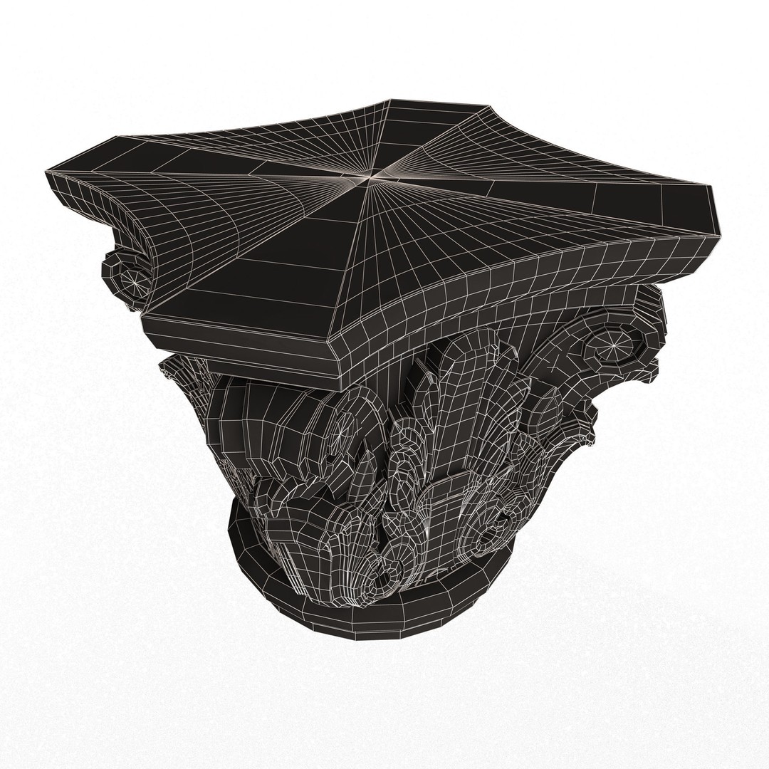 Carved Capital 3D Model – Low Poly Architectural Decoration, FBX, OBJ - View 15