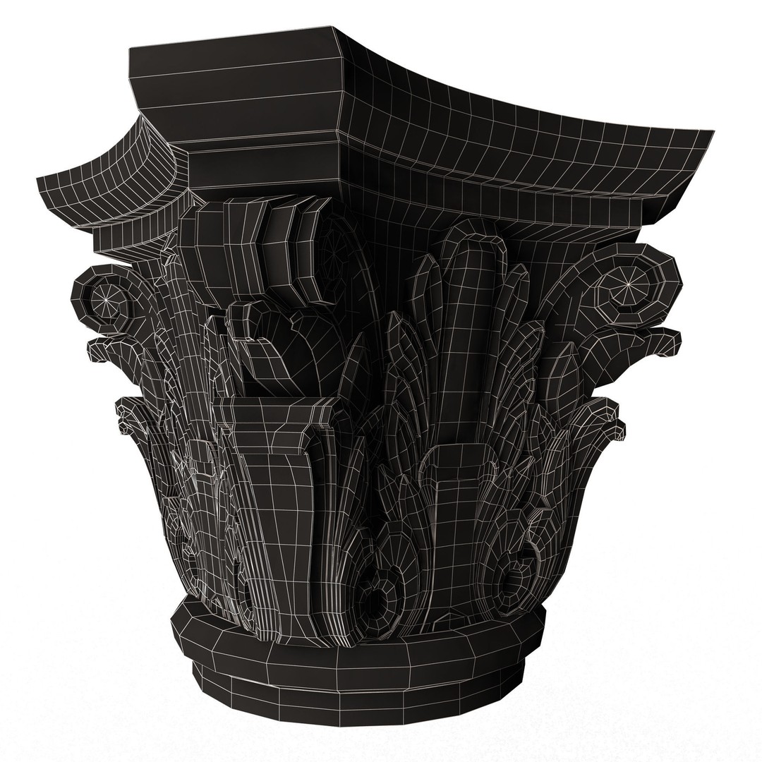 Carved Capital 3D Model – Low Poly Architectural Decoration, FBX, OBJ - View 16