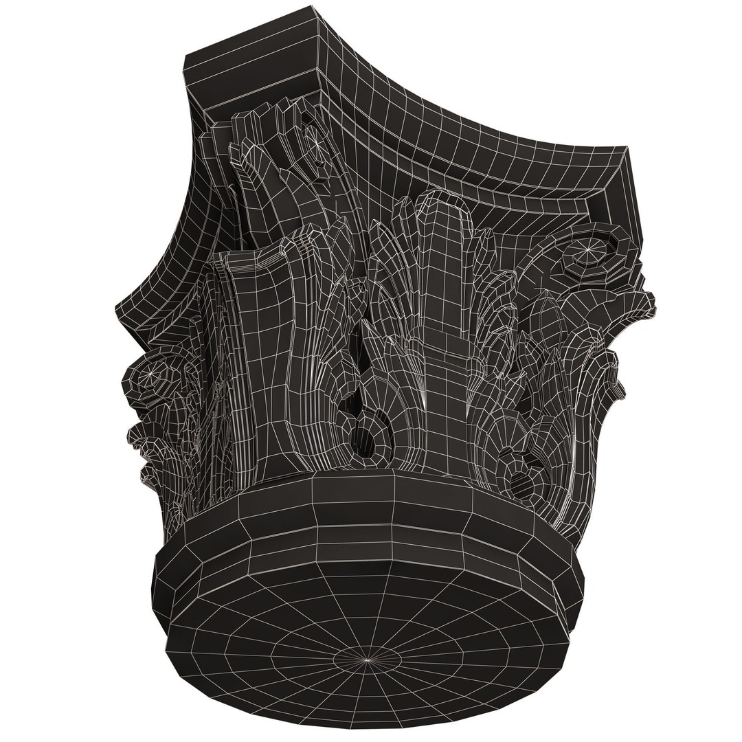 Carved Capital 3D Model – Low Poly Architectural Decoration, FBX, OBJ - View 17