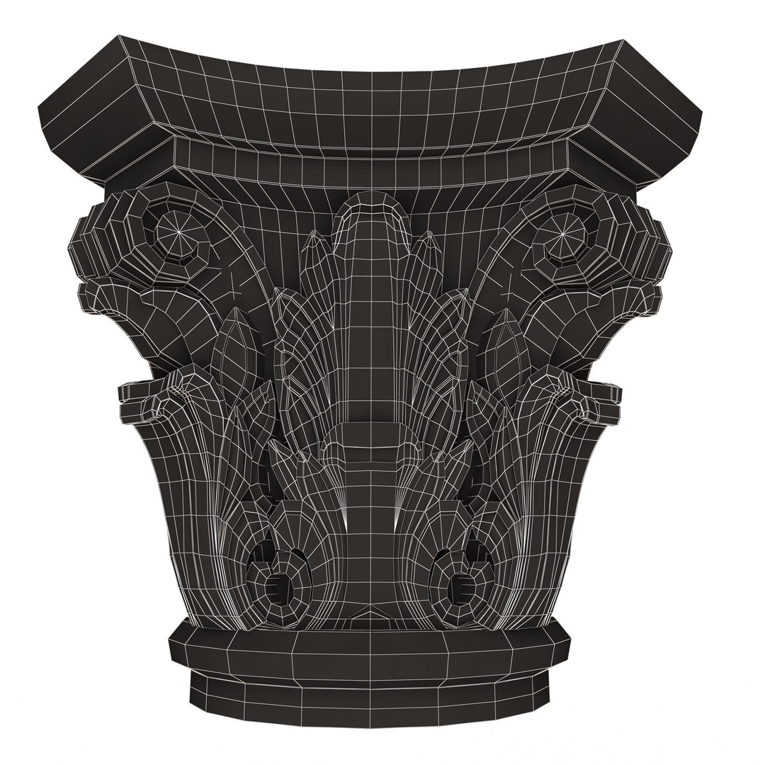 Carved Capital 3D Model – Low Poly Architectural Decoration, FBX, OBJ - View 18