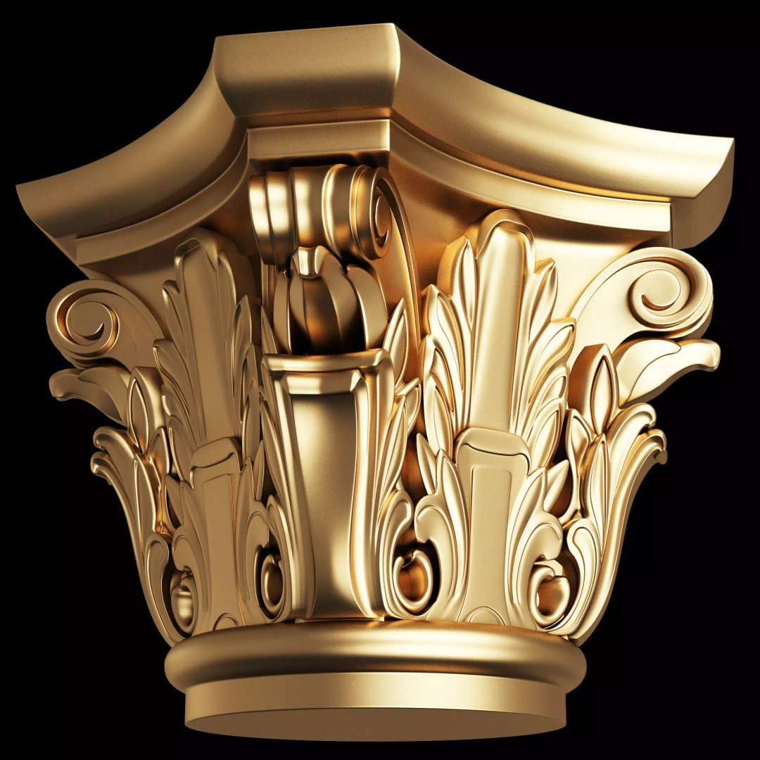Carved Capital 3D Model – Low Poly Architectural Decoration, FBX, OBJ - View 2