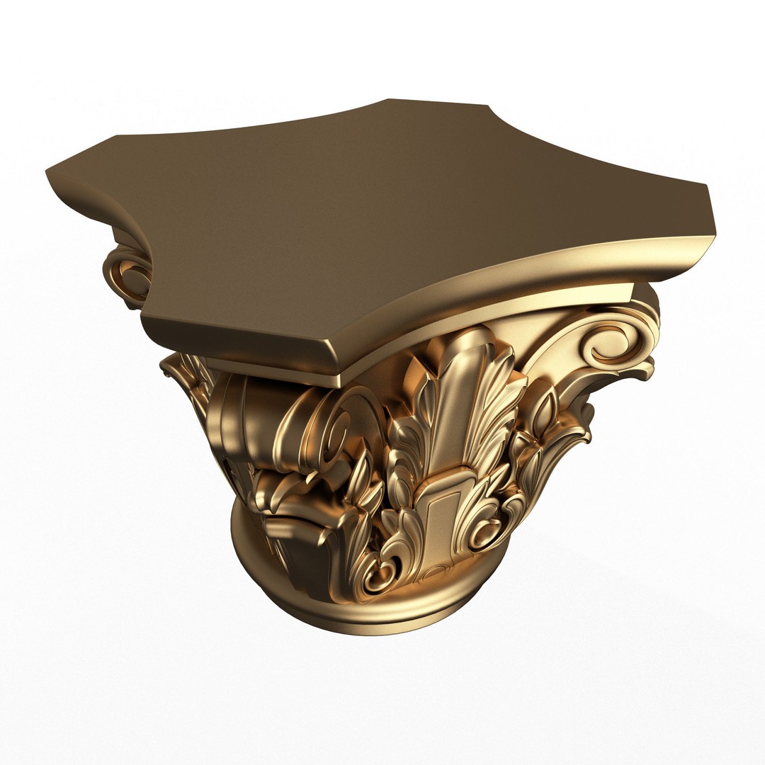 Carved Capital 3D Model – Low Poly Architectural Decoration, FBX, OBJ - View 3