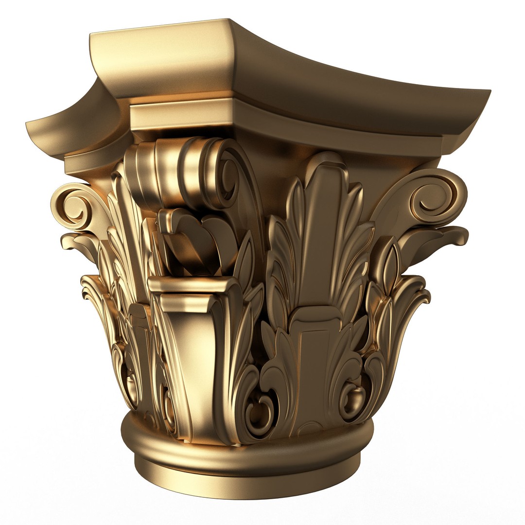 Carved Capital 3D Model – Low Poly Architectural Decoration, FBX, OBJ - View 4