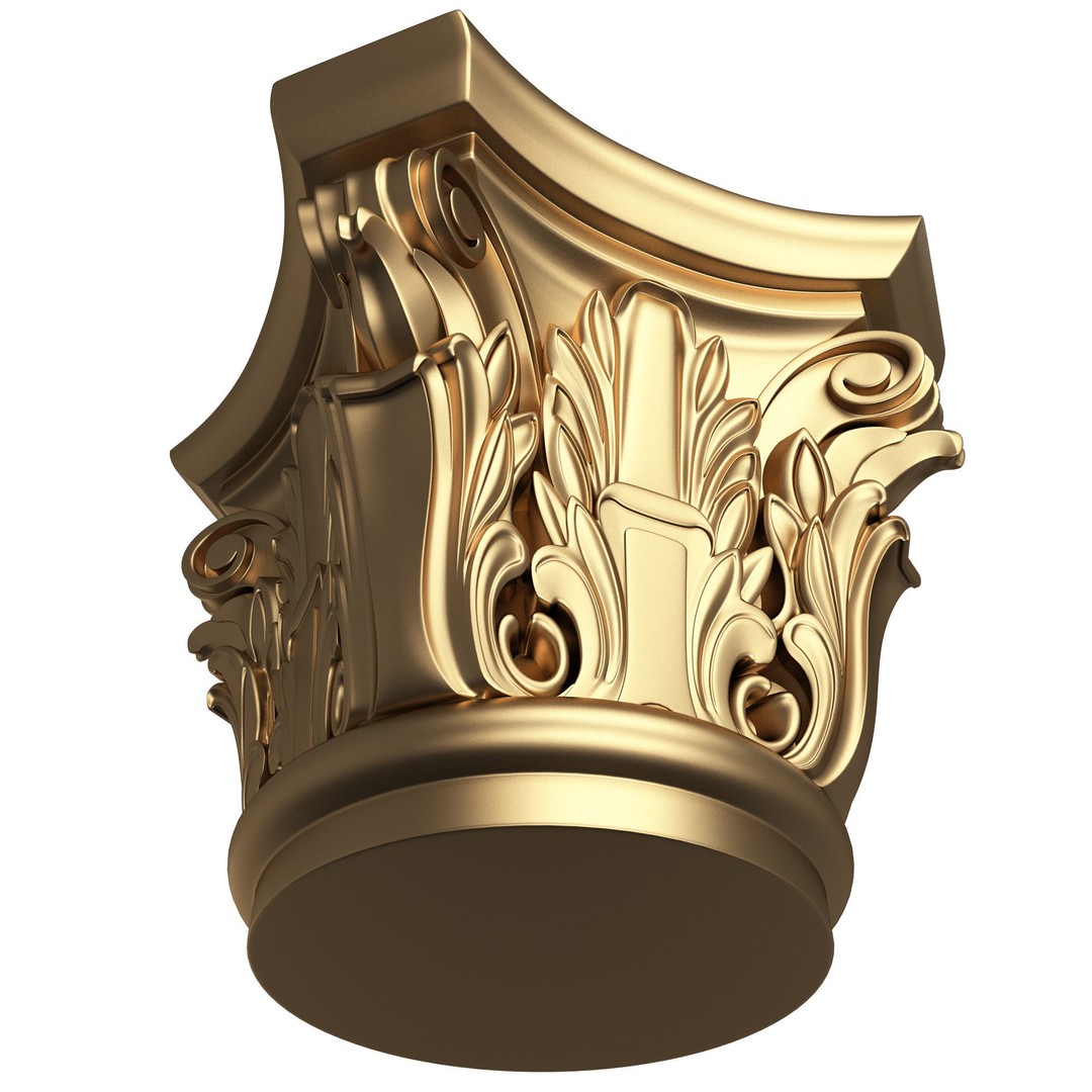 Carved Capital 3D Model – Low Poly Architectural Decoration, FBX, OBJ - View 5