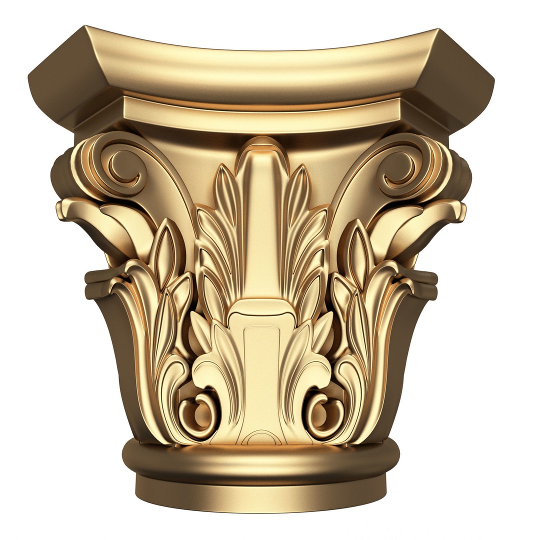 Carved Capital 3D Model – Low Poly Architectural Decoration, FBX, OBJ - View 6