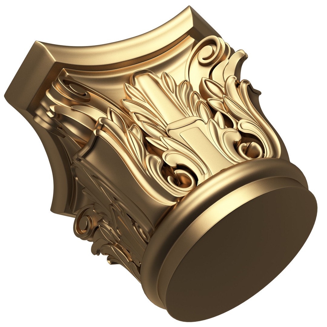 Carved Capital 3D Model – Low Poly Architectural Decoration, FBX, OBJ - View 7