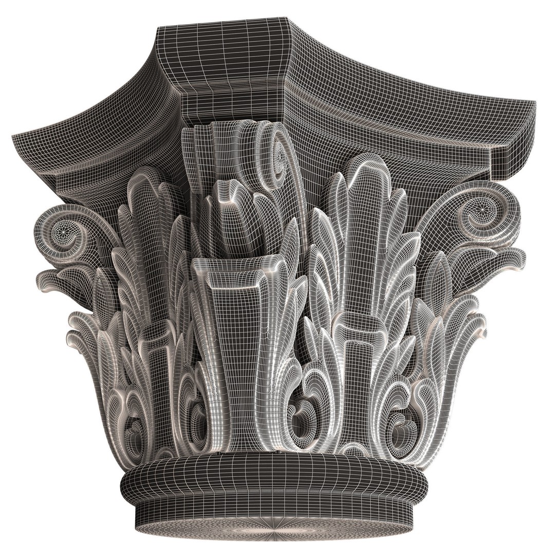 Carved Capital 3D Model – Low Poly Architectural Decoration, FBX, OBJ - View 8