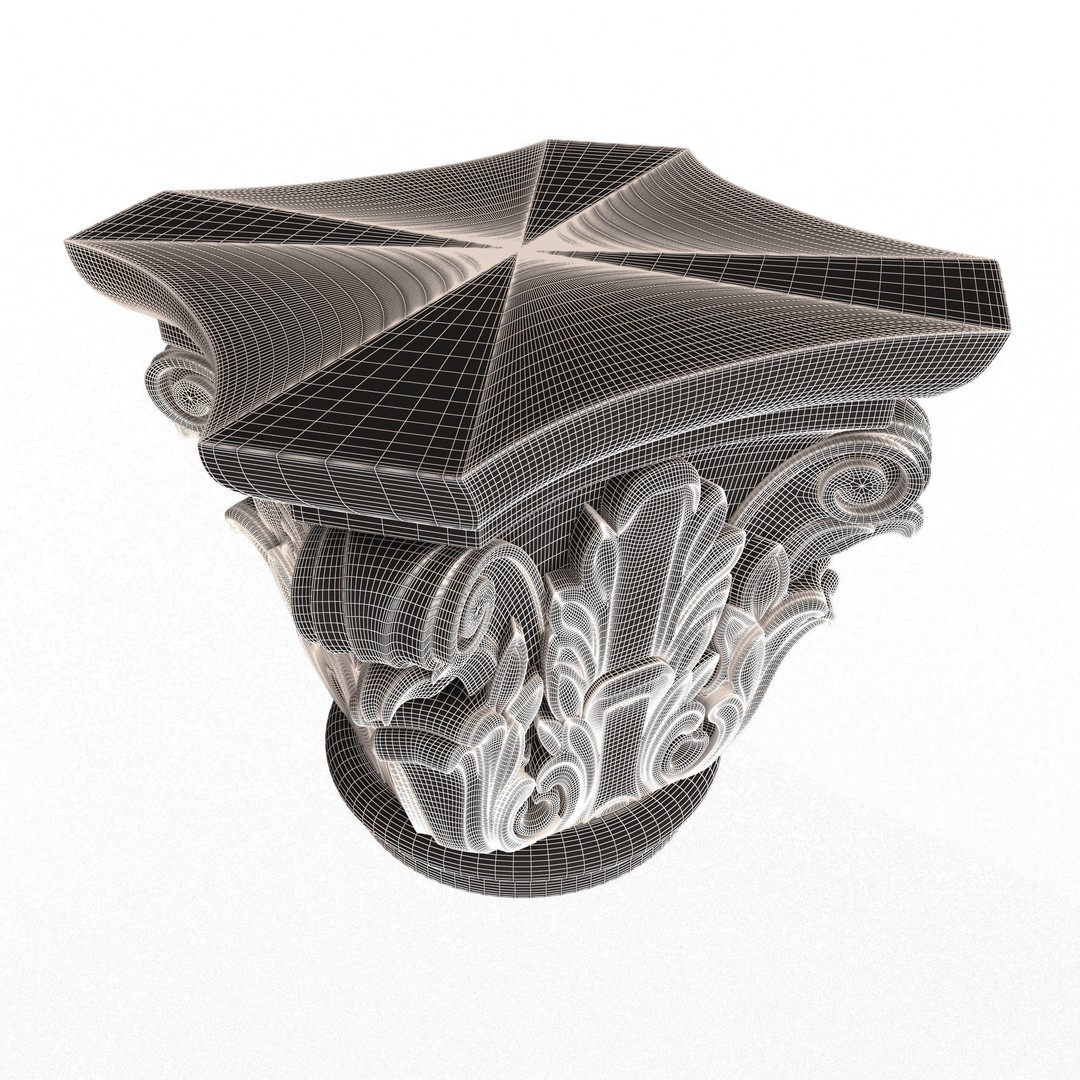 Carved Capital 3D Model – Low Poly Architectural Decoration, FBX, OBJ - View 9