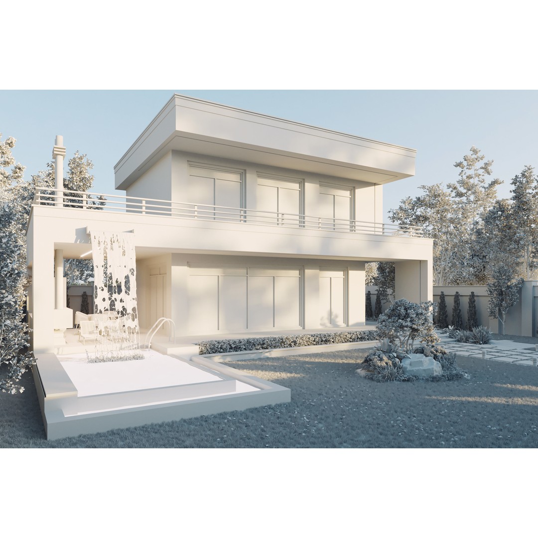White Villa 3D Model – Architectural Exterior, PBR Textures, FBX