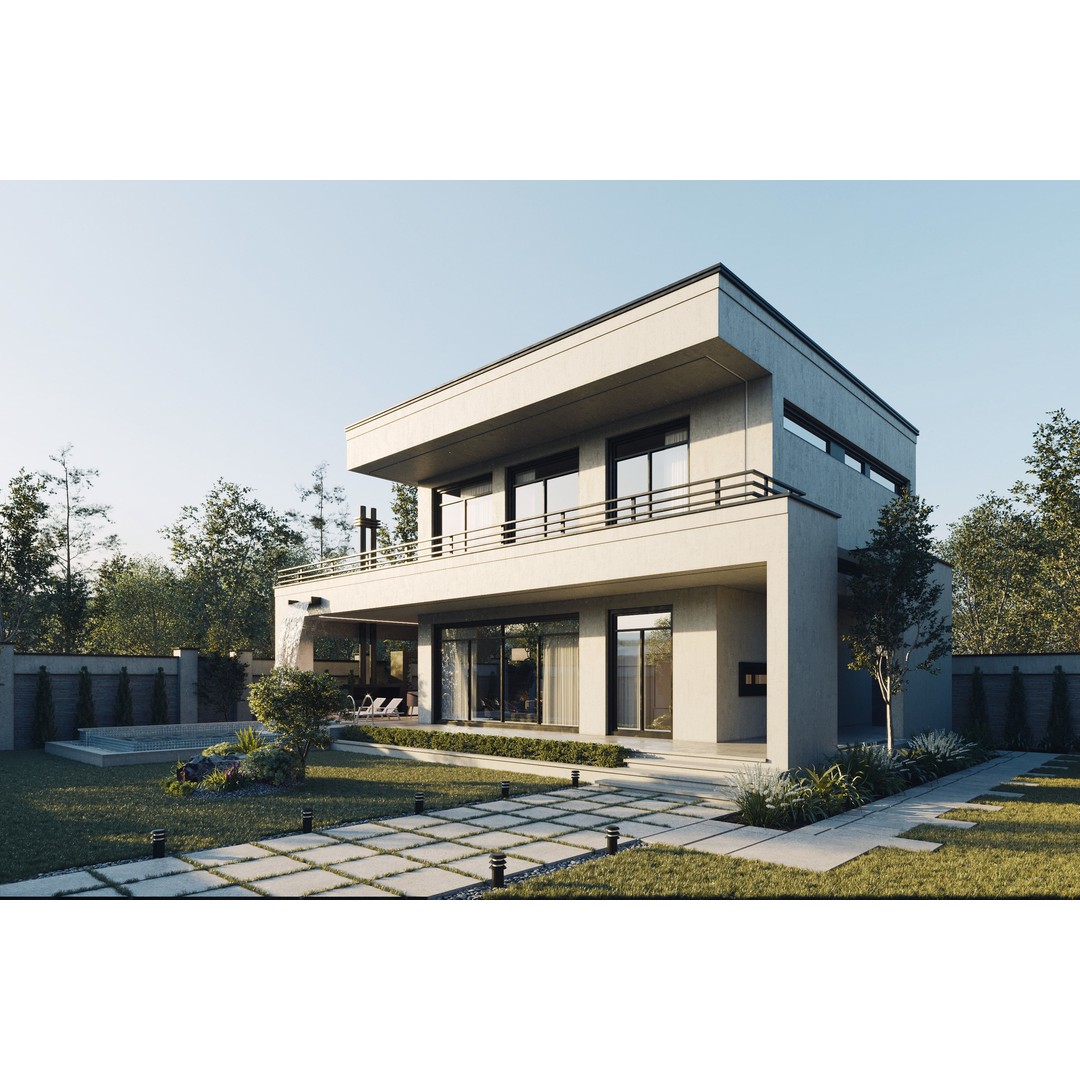White Villa 3D Model – Architectural Exterior, PBR Textures, FBX - View 3