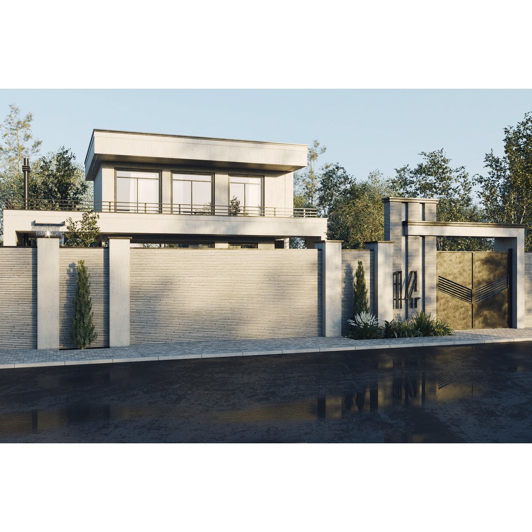 White Villa 3D Model – Architectural Exterior, PBR Textures, FBX - View 4