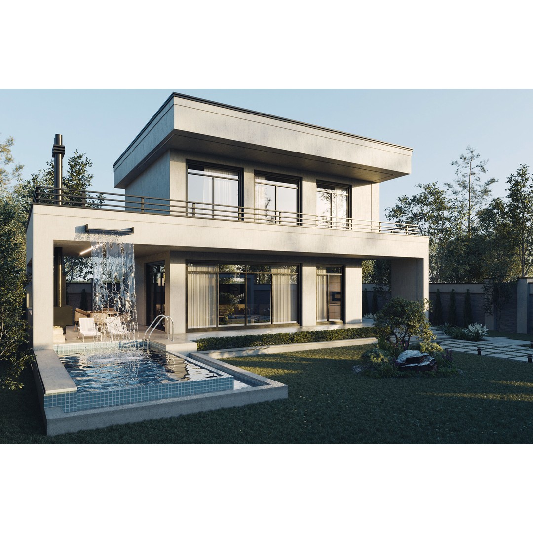 White Villa 3D Model – Architectural Exterior, PBR Textures, FBX - View 5