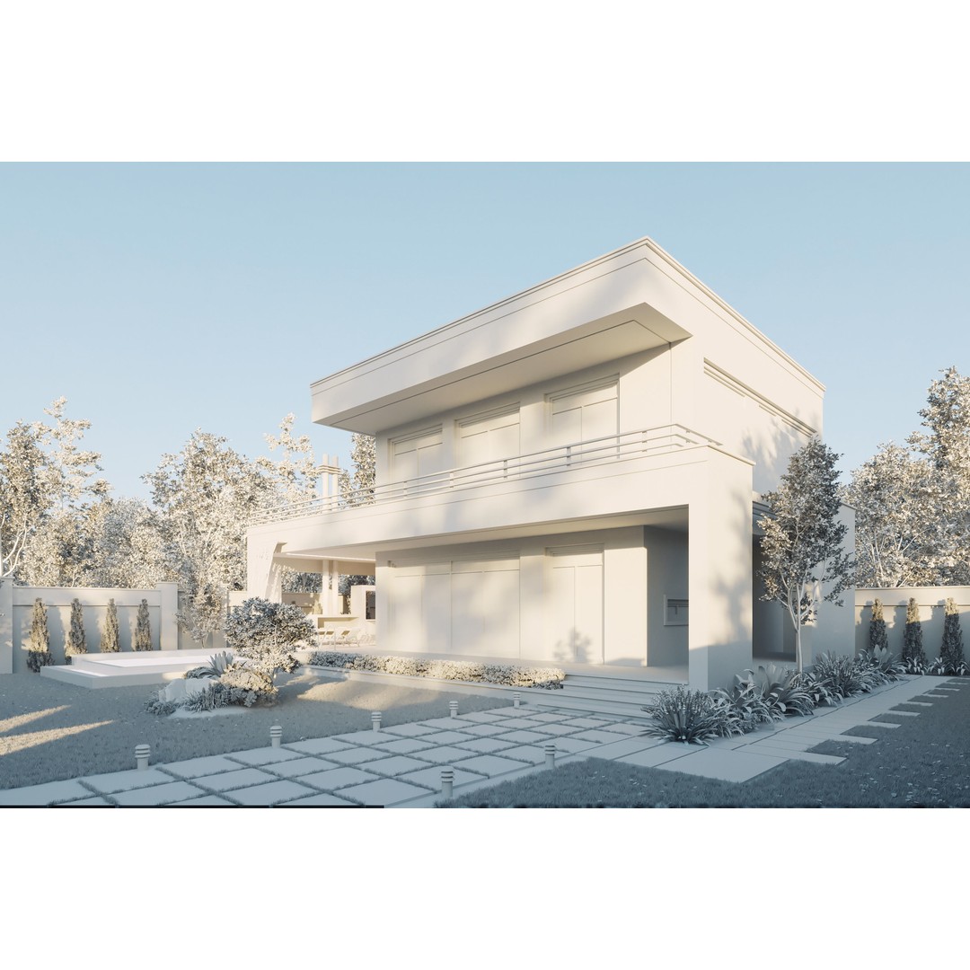 White Villa 3D Model – Architectural Exterior, PBR Textures, FBX - View 9