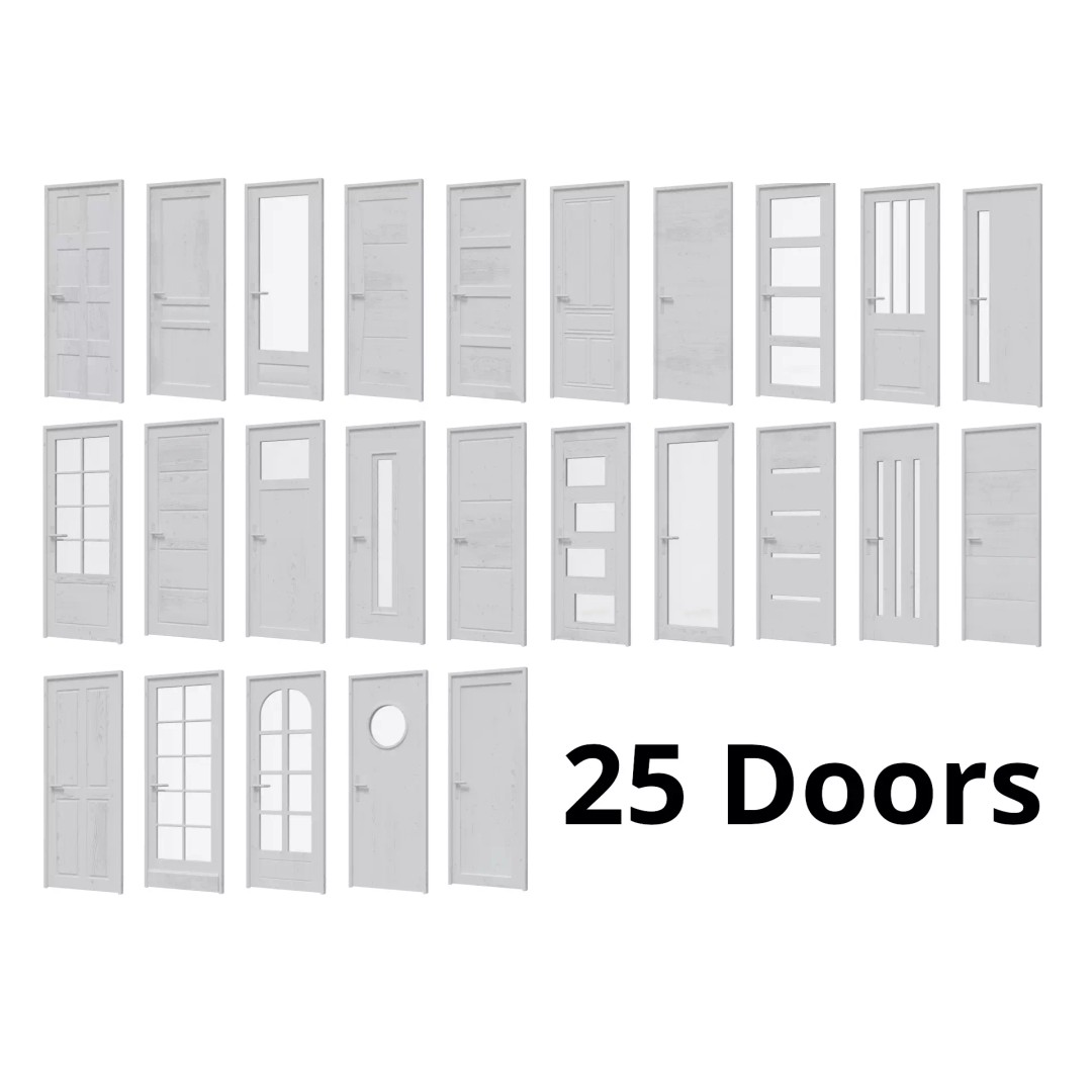 Modern Door 3D Model – Set of 25 Game-Ready Doors, FBX, OBJ - View 2