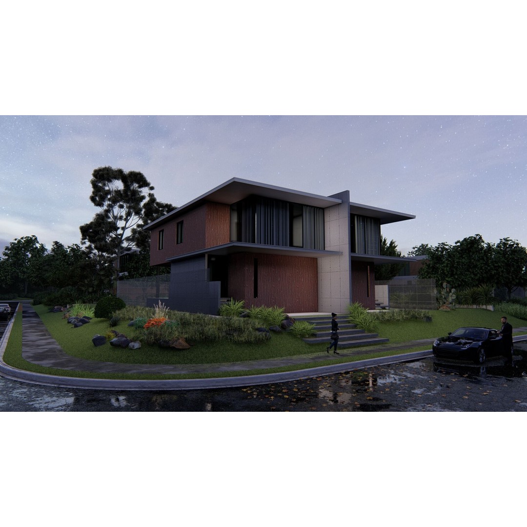 Modern Villa 3D Model – Luxury House with PBR Materials, FBX, OBJ - View 14