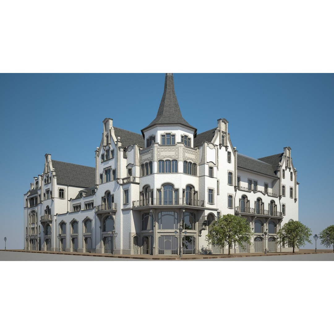 Urban Historical Building 3D Model – Detailed Architectural Asset, FBX - View 3