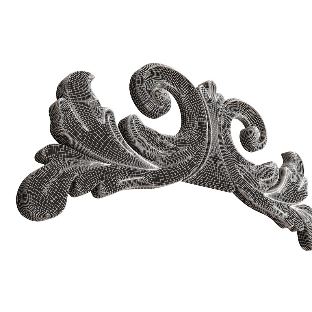 Carved Plaster Molding 3D Model – Low Poly Decorative Element, FBX, OBJ - View 11