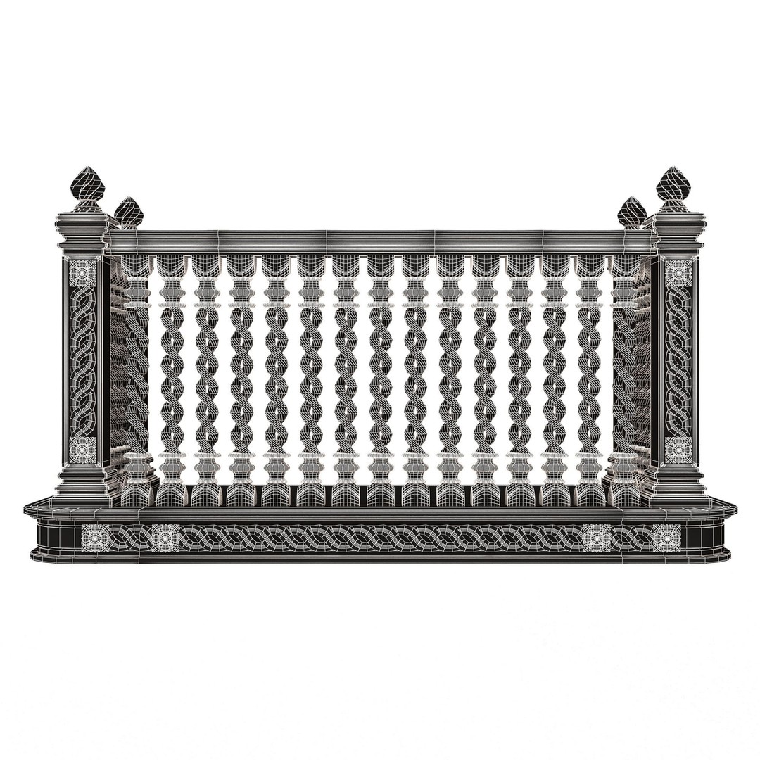 Classic Balcony 3D Model – Low Poly Architectural Decoration, OBJ, FBX