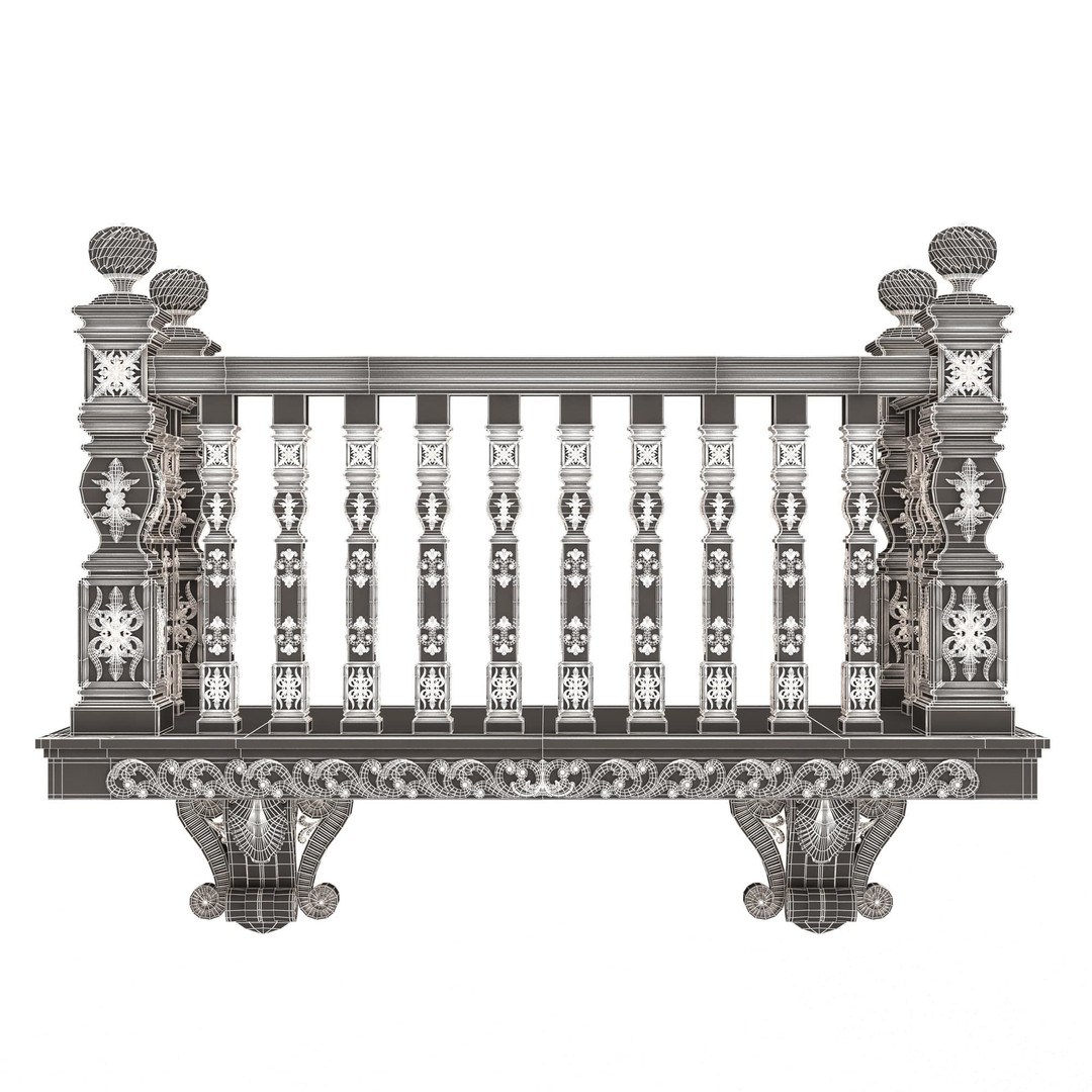 Classic Balcony 3D Model – Low Poly Architectural Decoration, OBJ, FBX - View 10
