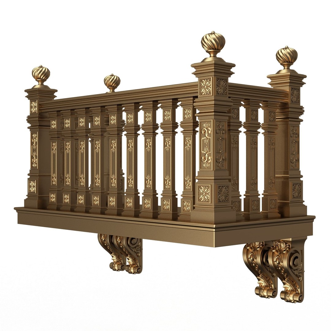 Classic Balcony 3D Model – Low Poly Architectural Decoration, OBJ, FBX - View 12