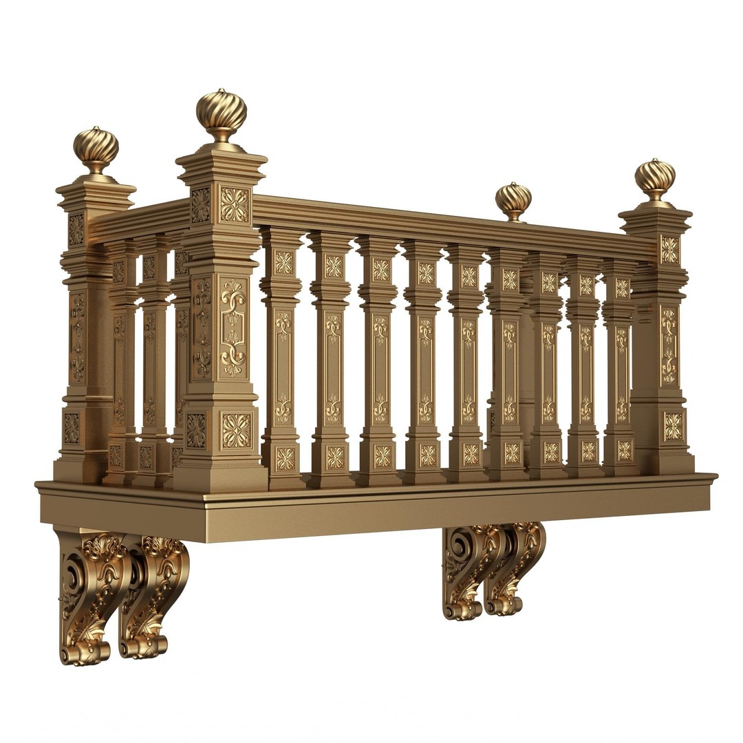 Classic Balcony 3D Model – Low Poly Architectural Decoration, OBJ, FBX - View 13