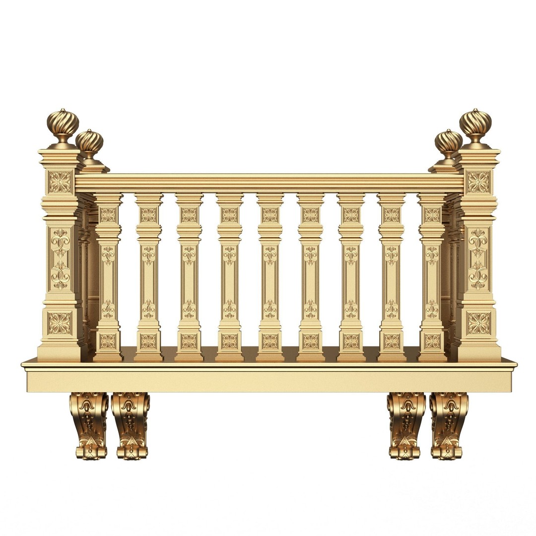 Classic Balcony 3D Model – Low Poly Architectural Decoration, OBJ, FBX - View 16