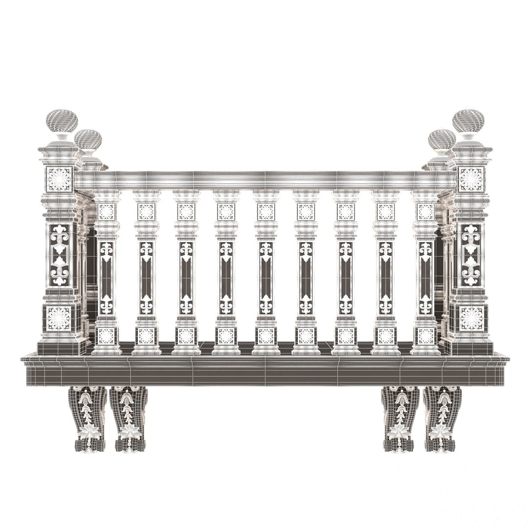 Classic Balcony 3D Model – Low Poly Architectural Decoration, OBJ, FBX - View 17