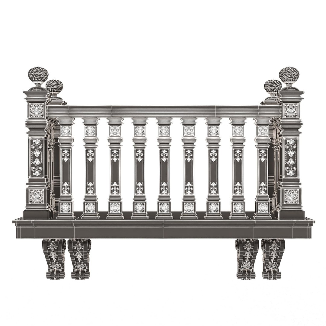 Classic Balcony 3D Model – Low Poly Architectural Decoration, OBJ, FBX - View 18