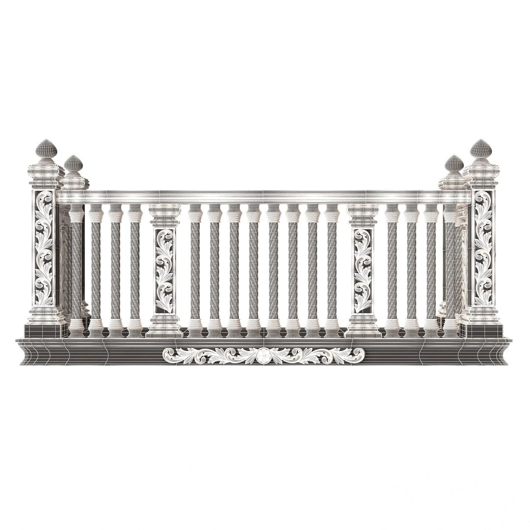 Classic Balcony 3D Model – Low Poly Architectural Decoration, OBJ, FBX - View 32