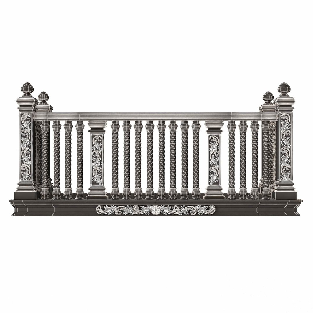 Classic Balcony 3D Model – Low Poly Architectural Decoration, OBJ, FBX - View 33