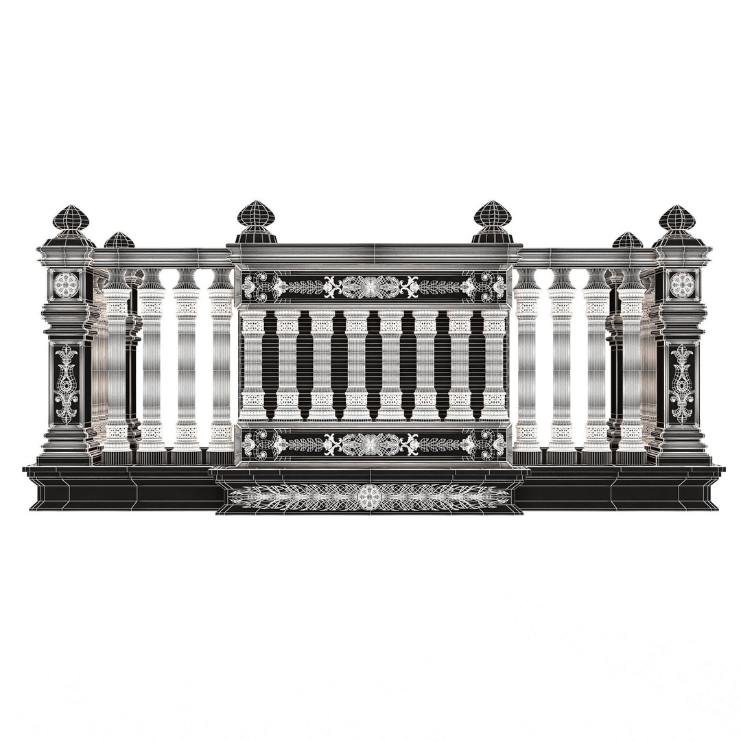 Classic Balcony 3D Model – Low Poly Architectural Decoration, OBJ, FBX - View 41