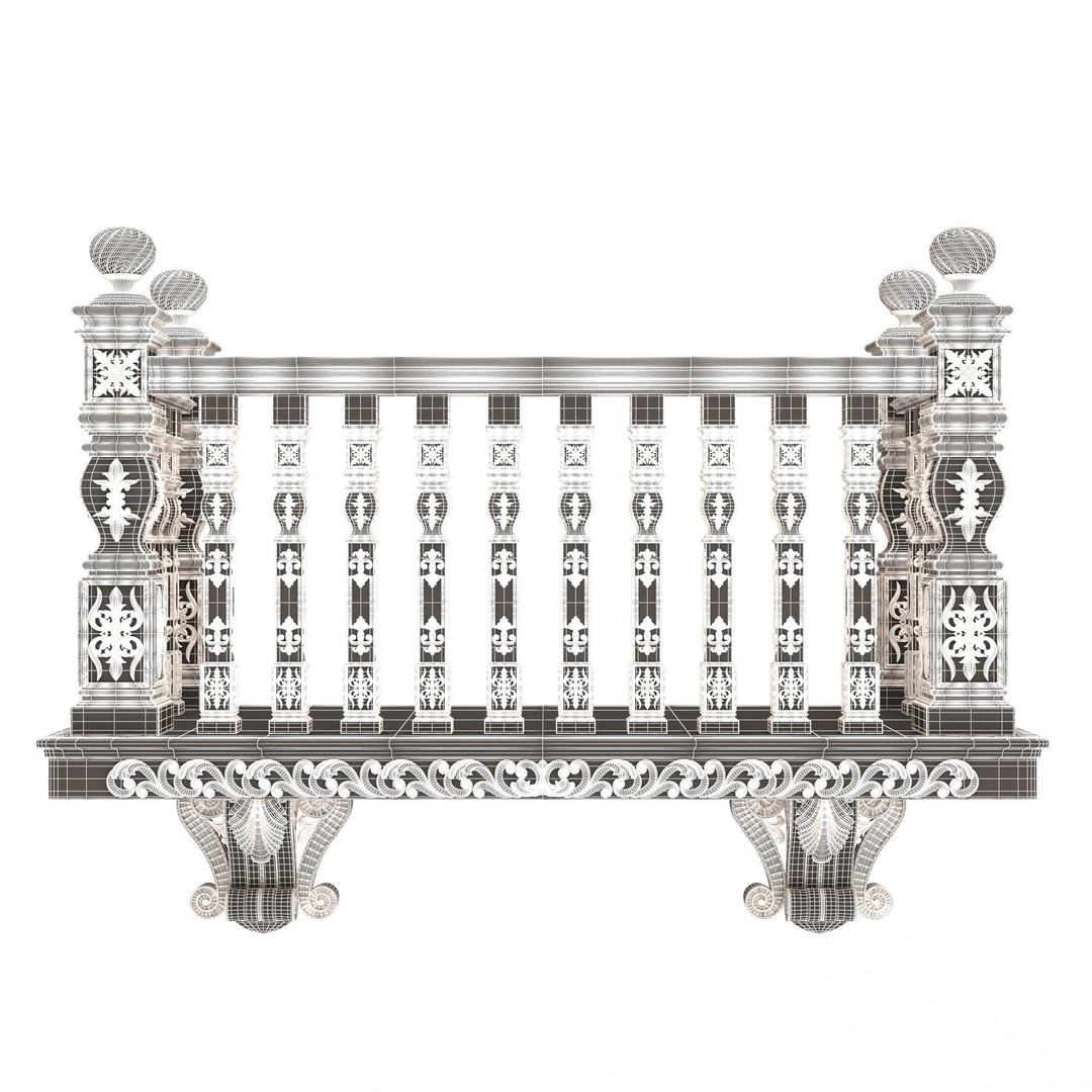 Classic Balcony 3D Model – Low Poly Architectural Decoration, OBJ, FBX - View 9