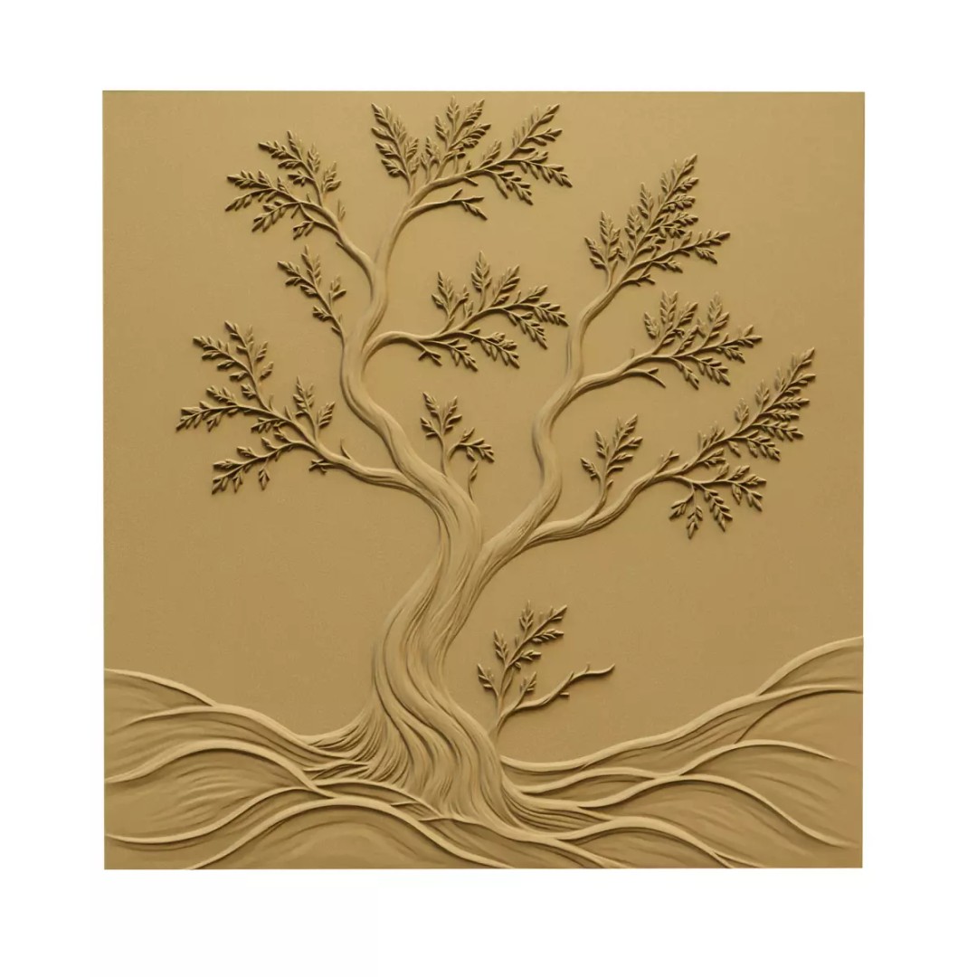Modern Tree Decor 3D Model – Bas Relief Mural for CNC & 3D Printing - View 3