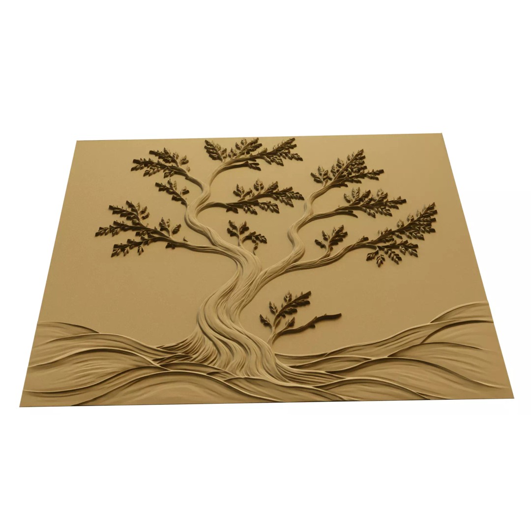 Modern Tree Decor 3D Model – Bas Relief Mural for CNC & 3D Printing - View 9