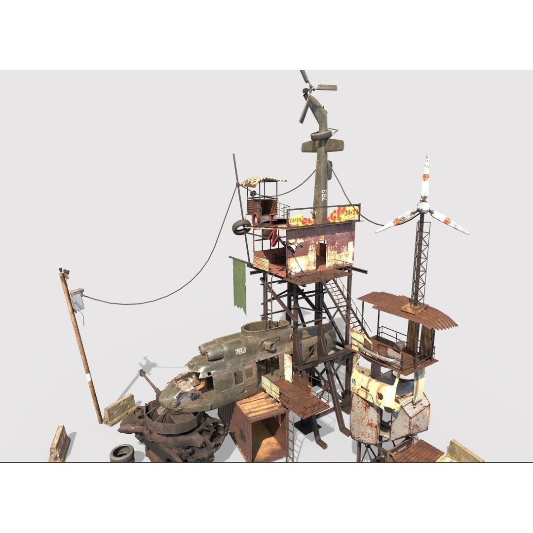 Post-Apocalyptic Outpost 3D Model – Realistic Tower with PBR Textures, FBX - View 10