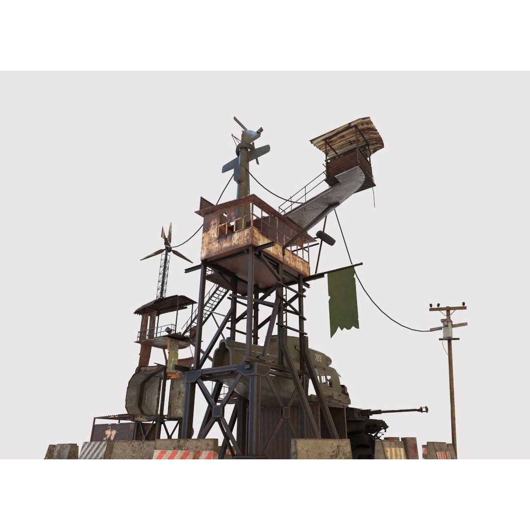 Post-Apocalyptic Outpost 3D Model – Realistic Tower with PBR Textures, FBX - View 12