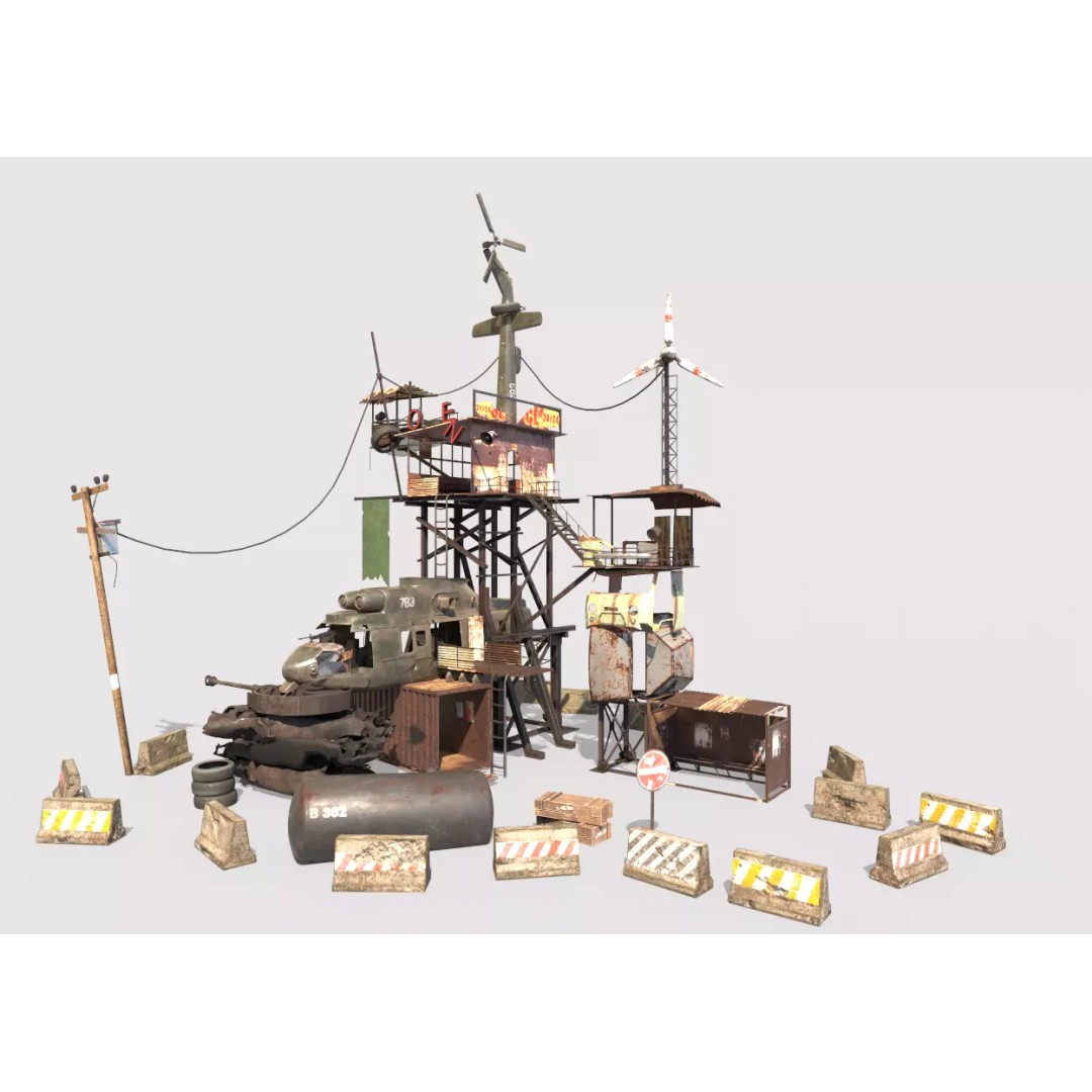Post-Apocalyptic Outpost 3D Model – Realistic Tower with PBR Textures, FBX - View 2