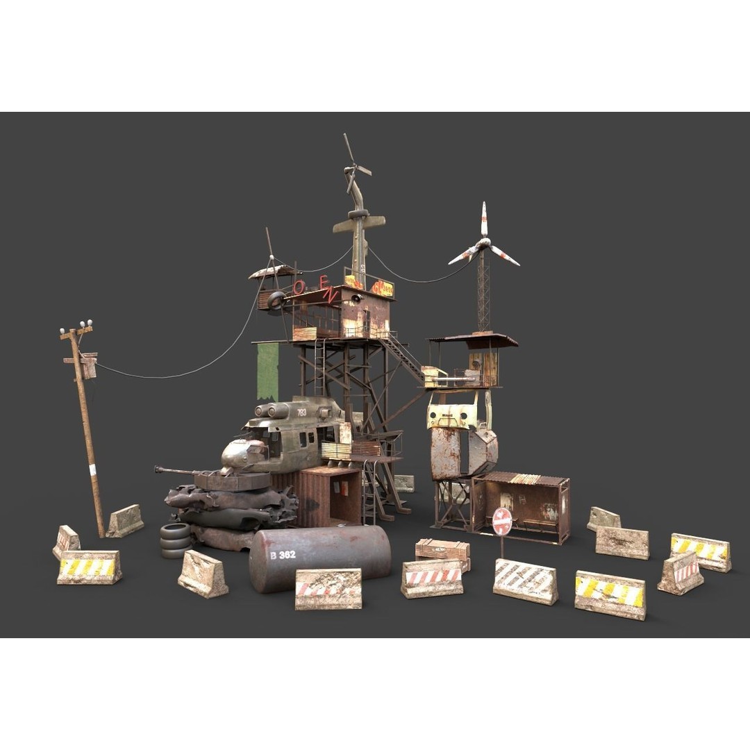 Post-Apocalyptic Outpost 3D Model – Realistic Tower with PBR Textures, FBX - View 3