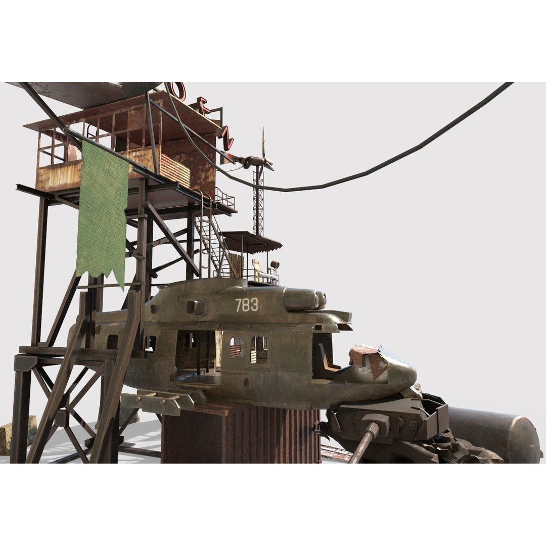 Post-Apocalyptic Outpost 3D Model – Realistic Tower with PBR Textures, FBX - View 5