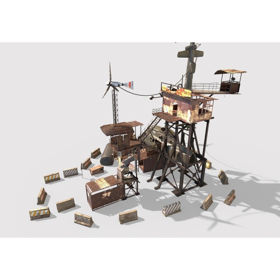 Post-Apocalyptic Outpost 3D Model – Realistic Tower with PBR Textures, FBX - View 6