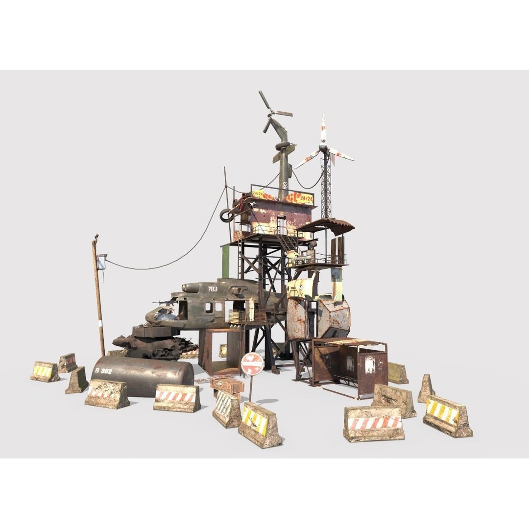 Post-Apocalyptic Outpost 3D Model – Realistic Tower with PBR Textures, FBX - View 7