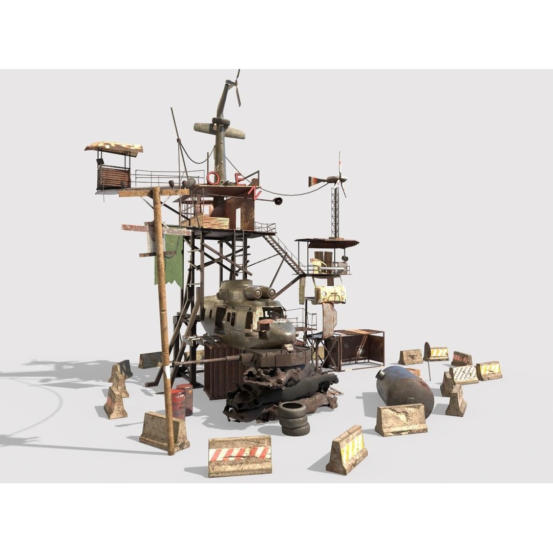 Post-Apocalyptic Outpost 3D Model – Realistic Tower with PBR Textures, FBX - View 8