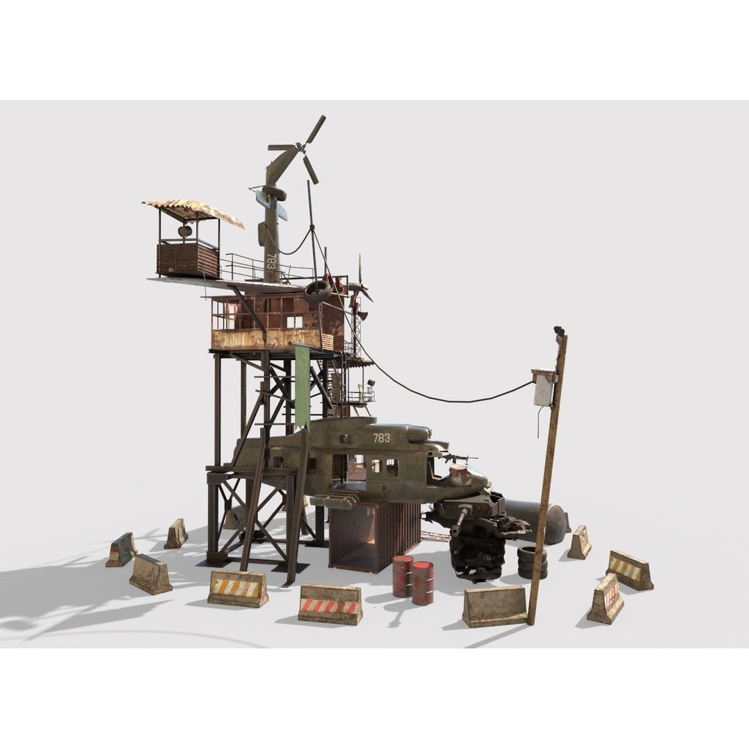 Post-Apocalyptic Outpost 3D Model – Realistic Tower with PBR Textures, FBX - View 9