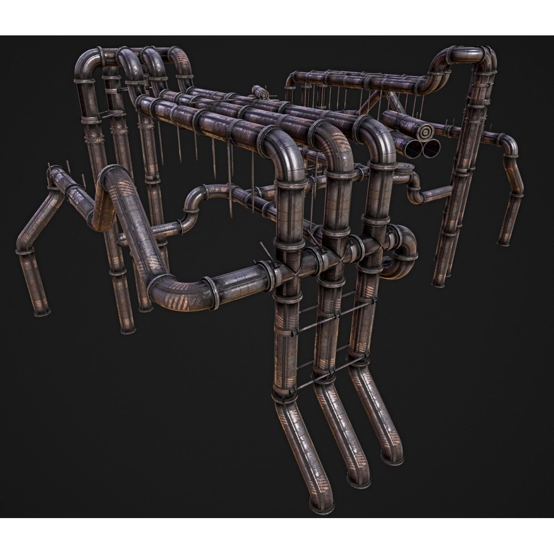 Modular Pipeline 3D Model – Low Poly Sci-Fi Architecture, FBX