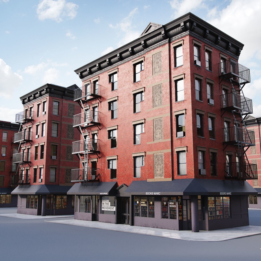 New York Corner Building 3D Model – Low Poly Game Asset, FBX, PBR - View 11