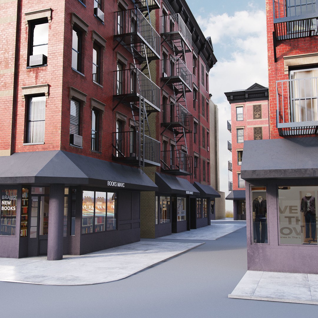 New York Corner Building 3D Model – Low Poly Game Asset, FBX, PBR - View 12