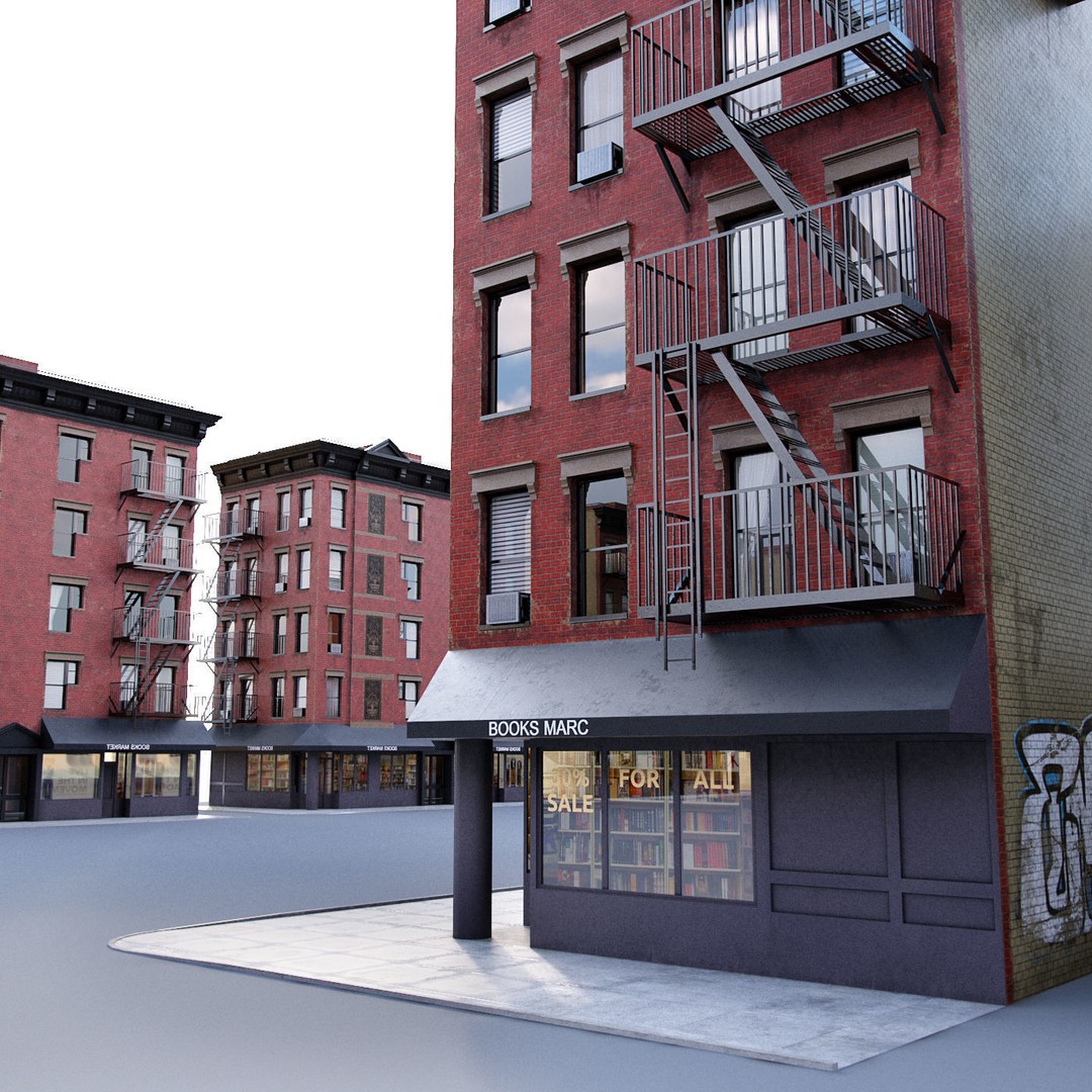 New York Corner Building 3D Model – Low Poly Game Asset, FBX, PBR - View 13