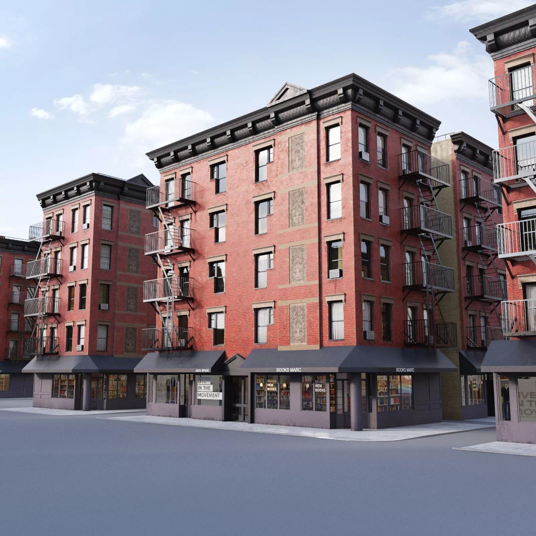 New York Corner Building 3D Model – Low Poly Game Asset, FBX, PBR - View 2