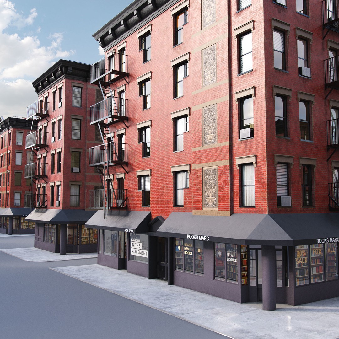New York Corner Building 3D Model – Low Poly Game Asset, FBX, PBR - View 6